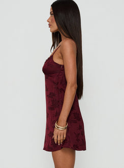Had Me At Hello Lace Trim Mini Dress Burgundy