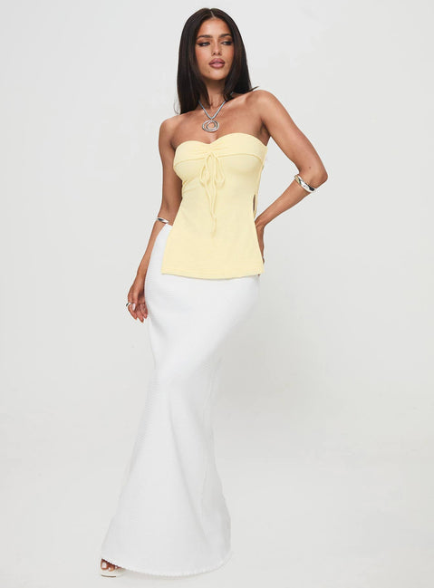 front view of model wearing Princess Polly Laurenita Longline Tube Top Yellow Sleeveless Sweetheart 