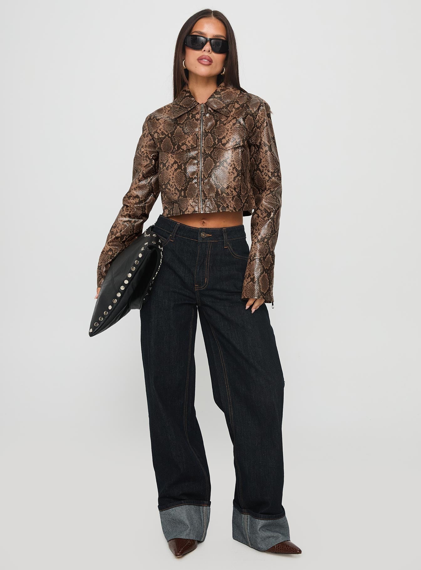 Tindra Cropped Jacket Snake | Princess Polly