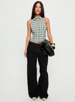 front view of model wearing Princess Polly Serenitia Mid Rise Relaxed Jeans Jet Black Mid Rise Jeans 