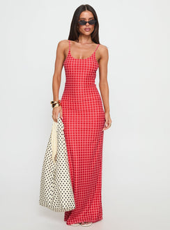 Izabella Maxi Dress Red Check