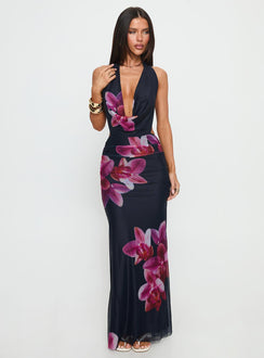 Tigress Halter Maxi Dress Navy Floral