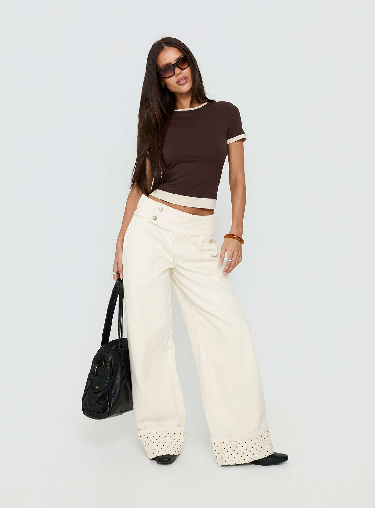 Nikoletta Foldover Jeans Cream / Polka Petite