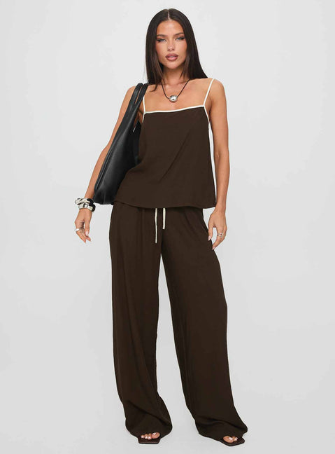 Nolei Contrast Pant Set Chocolate / White