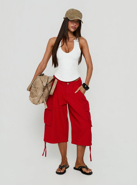 Hudsen Longline Cargo Shorts Red
