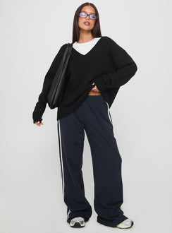 front view of model wearing Princess Polly Stay The Night V Neck Knit Sweater Black 