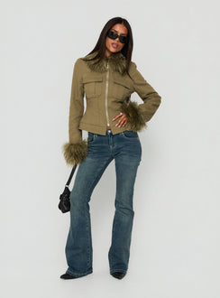 Nindie Faux Fur Contrast Jacket Green