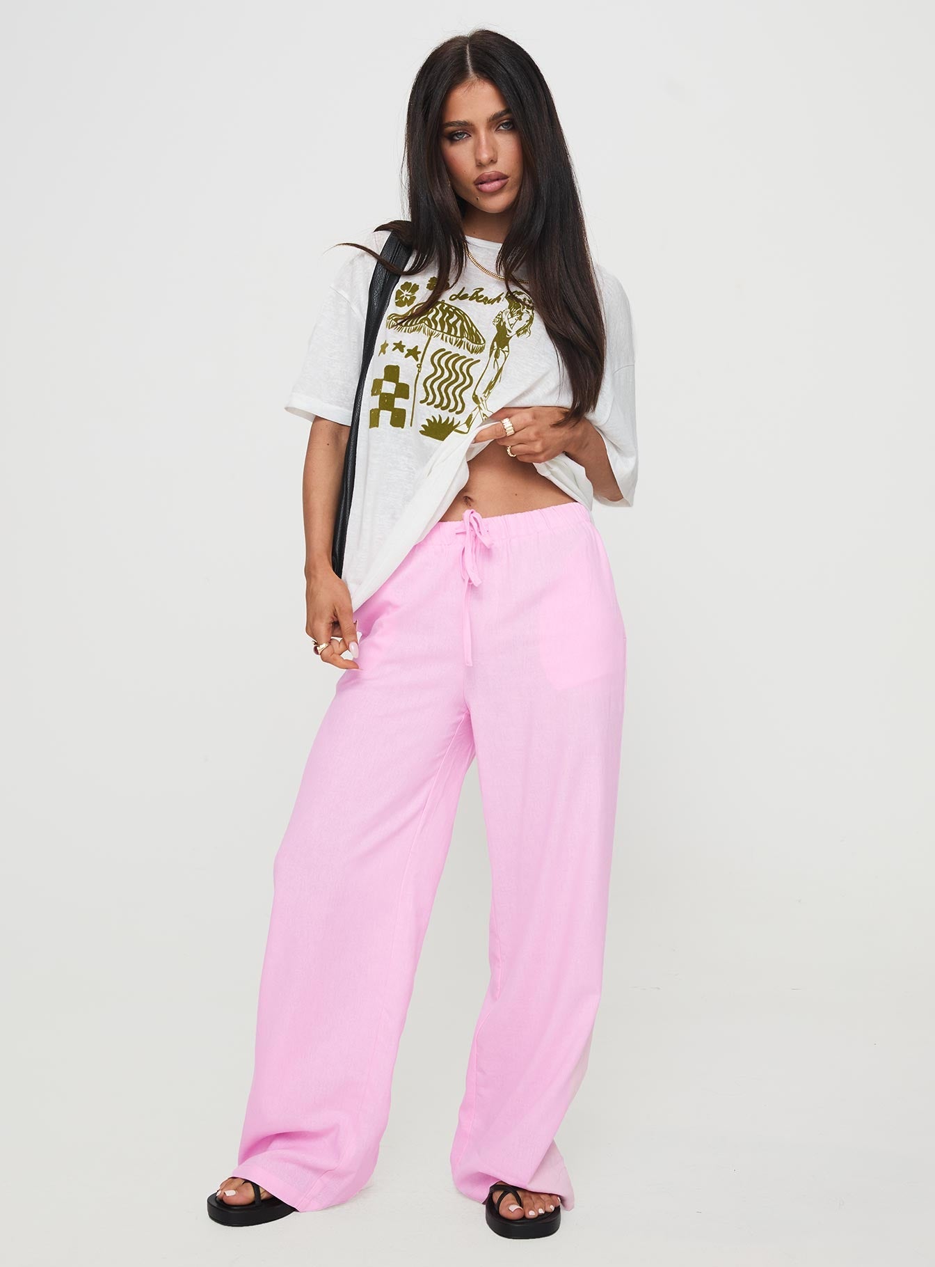 front view of model wearing Princess Polly Darise Pants Blush High Waisted Pants 