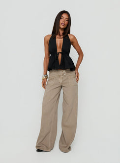 Top Form Broderie Anglais Tie Front Halter Top Black