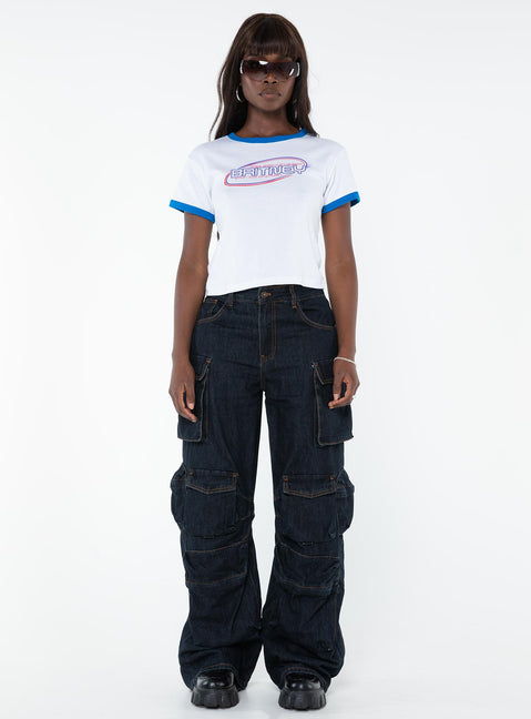 Graphic print baby tee, ringer style Good stretch, unlined