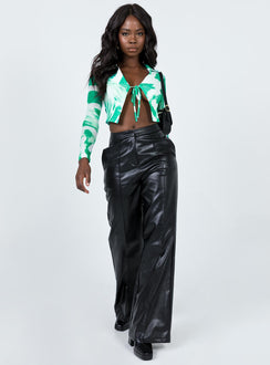 side view of model wearing Princess Polly Clyde Long Sleeve Top Green 