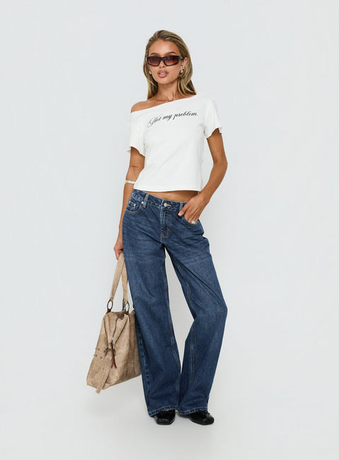 Not My Problem Loose Graphic Baby Tee White