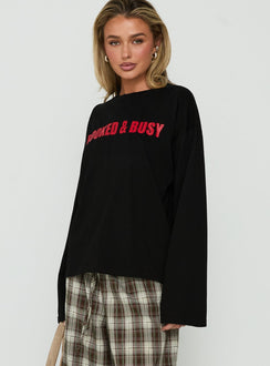 Booked & Busy Long Sleeve Graphic Tee Black / Red