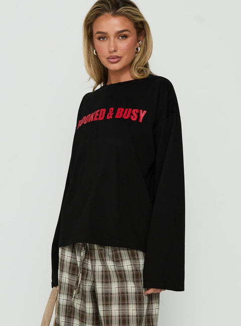 Booked & Busy Long Sleeve Graphic Tee Black / Red
