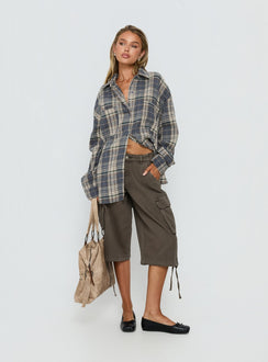 Clarity Oversized Long Sleeve Shirt Ash Plaid