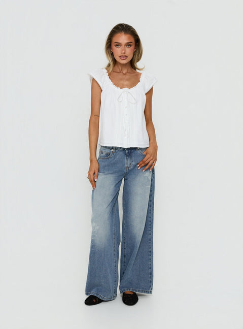 Never Over Floaty Babydoll Top White