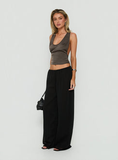 Annamarie Sheer Chiffon Elasticated Waist Pants Black