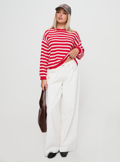 front view of model wearing Princess Polly Freeze Knit Sweater Red Cropped 