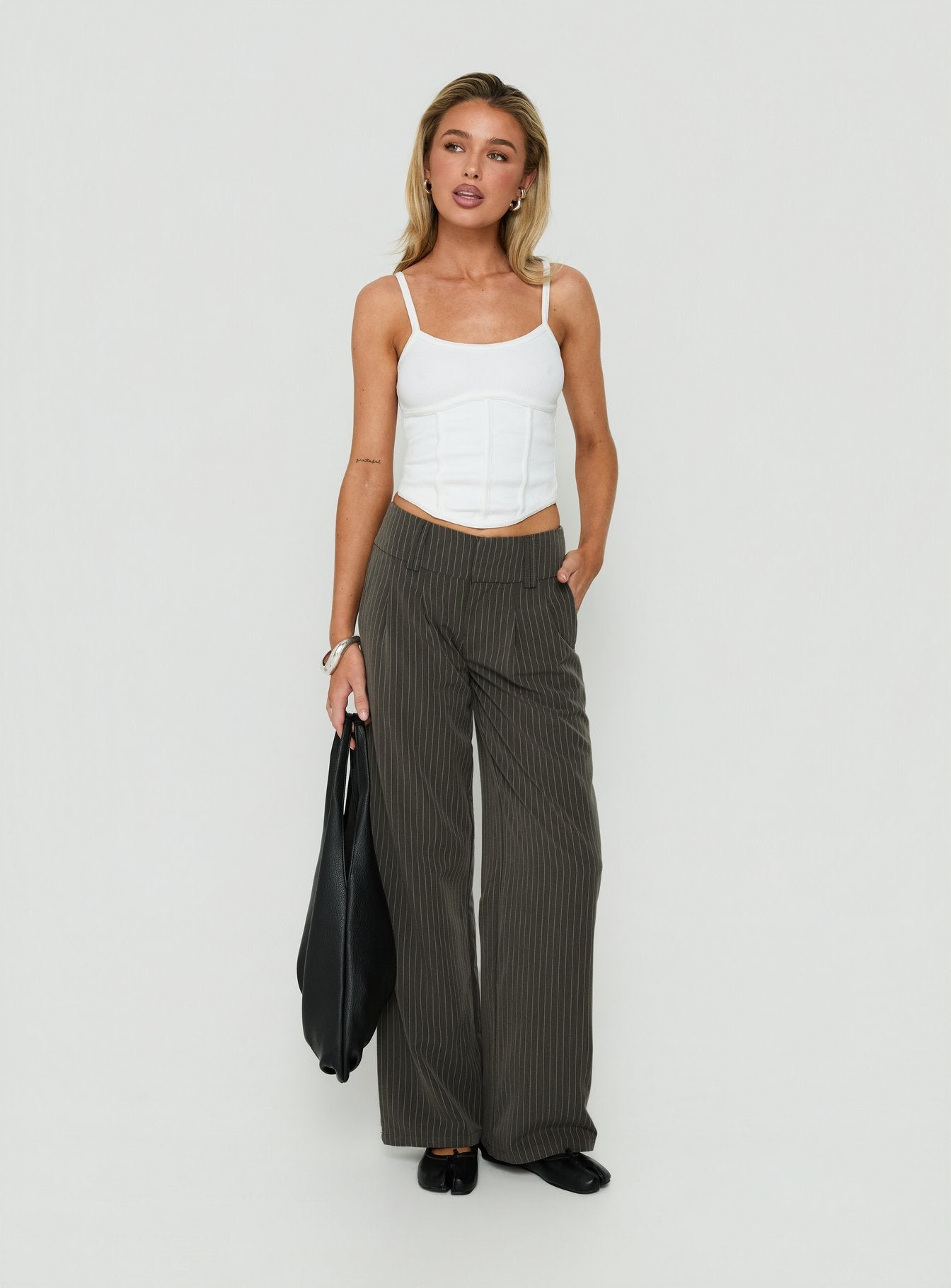Two Lovers Low Rise Pants Grey Pinstripe