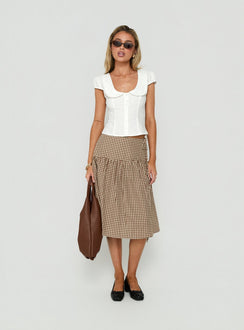 Kasida Tie Detail Midi Skirt Brown Check