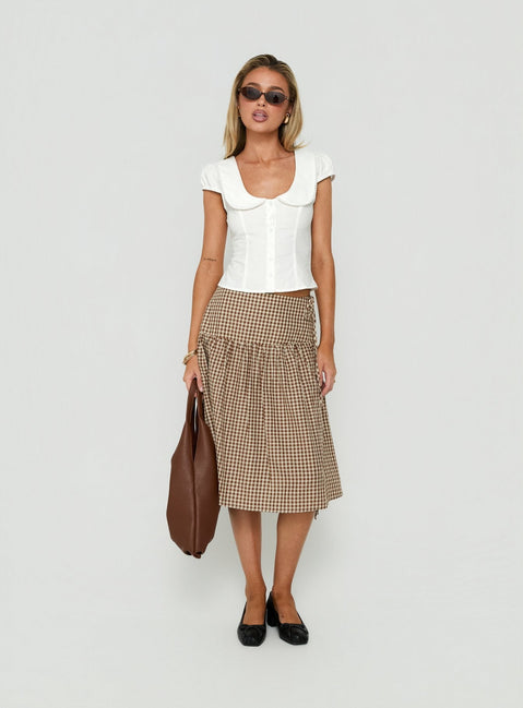 Kasida Tie Detail Midi Skirt Brown Check