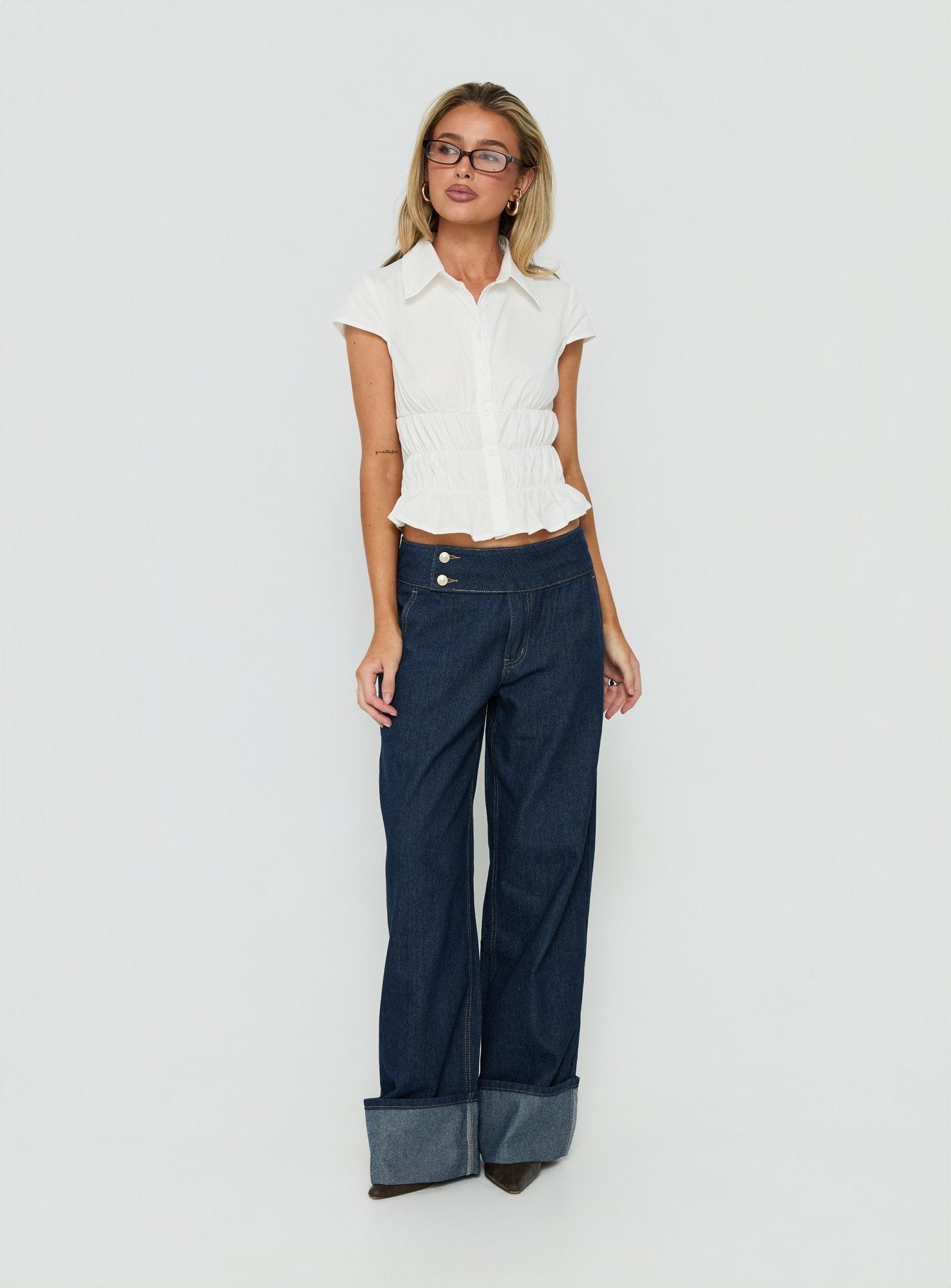 Oryn Gathered Waisted Top White