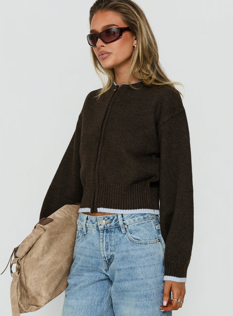 Amandi Zip Through Knit Jumper Chocolate / Blue