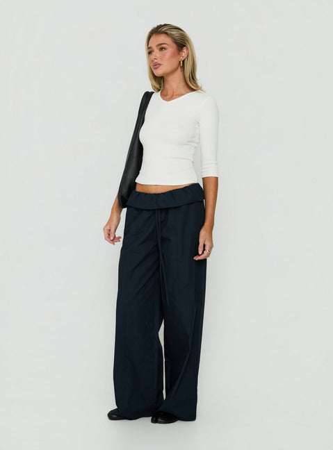 Amaiza Frill Drawstring Straight Leg Pants Navy