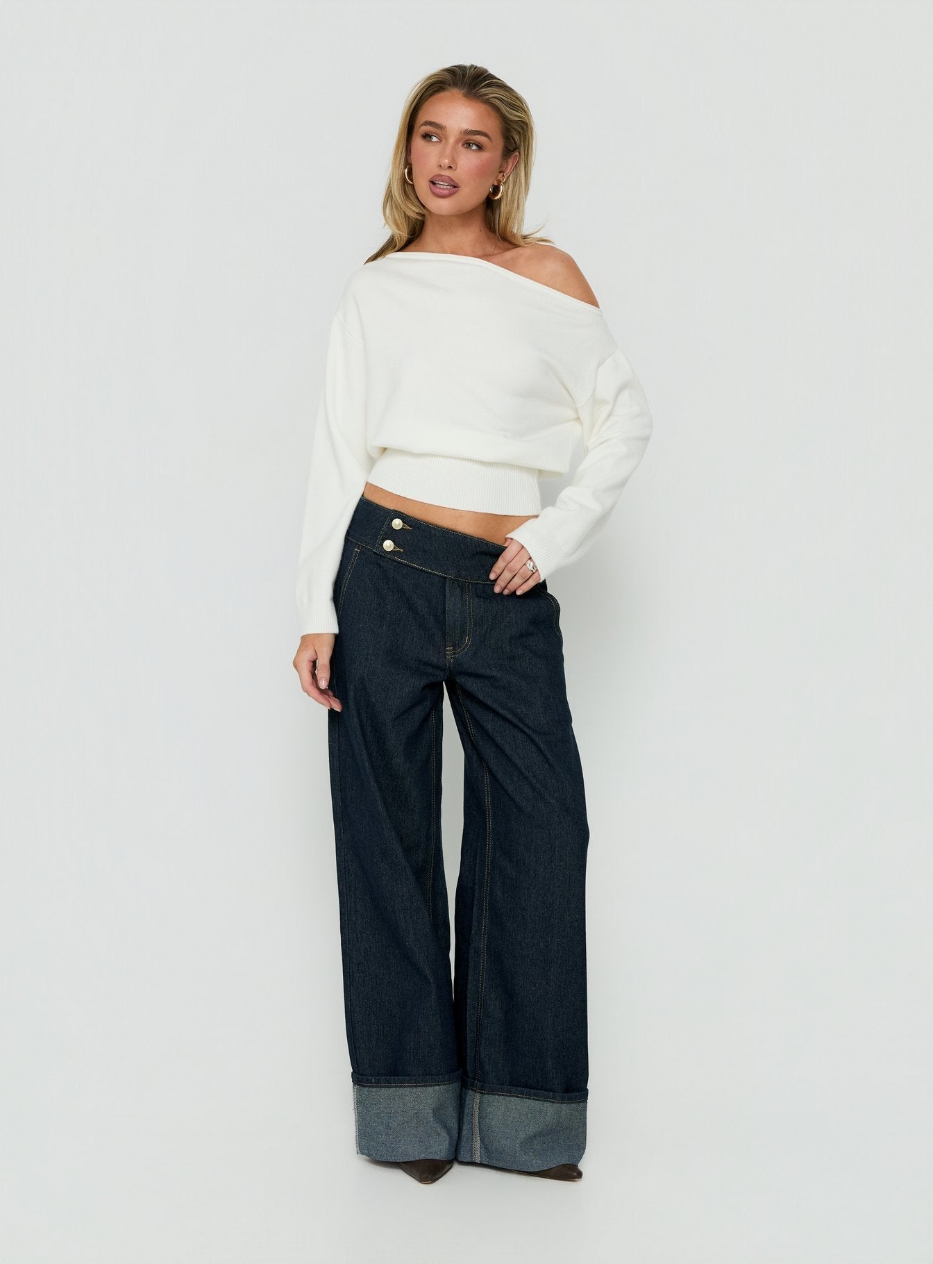 Zinia Off Shoulder Knit Sweater White