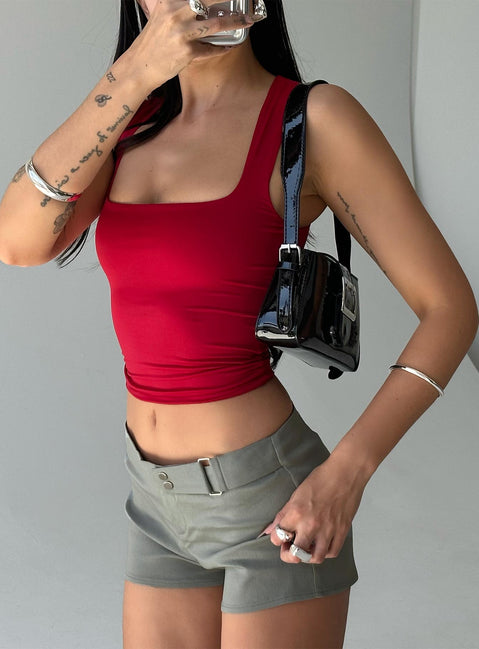 Front view of model wearing  front Princess Polly Sleeveless Square Neck  Back In Time Top Red
