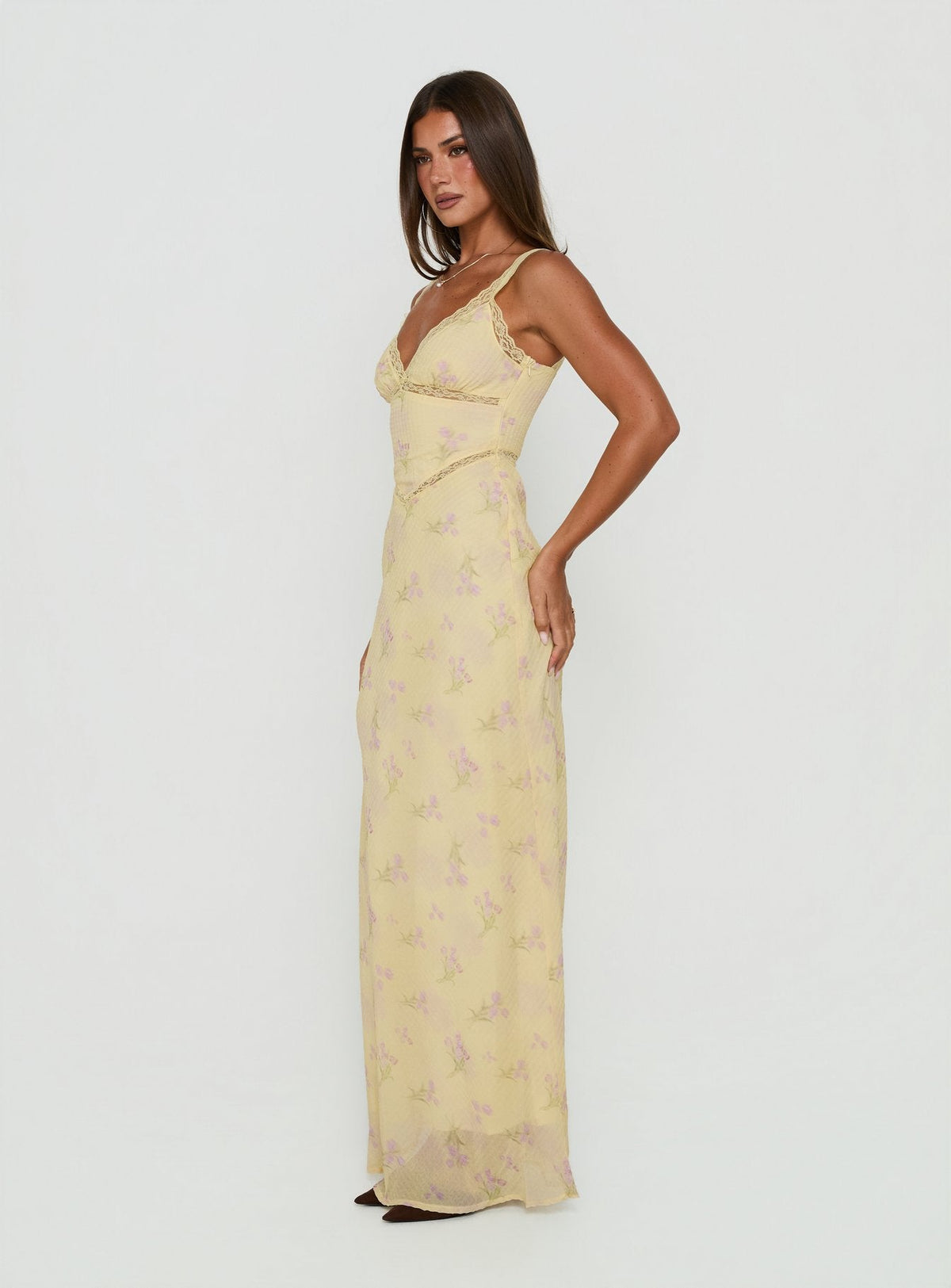 Sawyerr Lace Trim Maxi Dress Yellow Floral