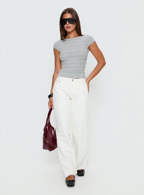 Nyren Low Back Boatneck Top White / Black Stripe