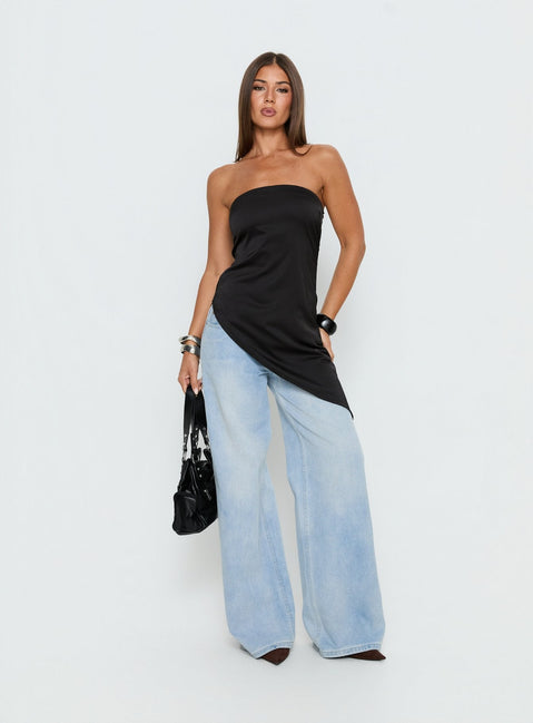 Lamia Strapless Asymmetrical Top Black