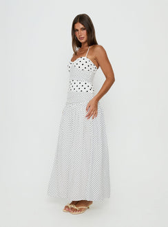 Marguerite Halter Maxi Dress White Polka Dot