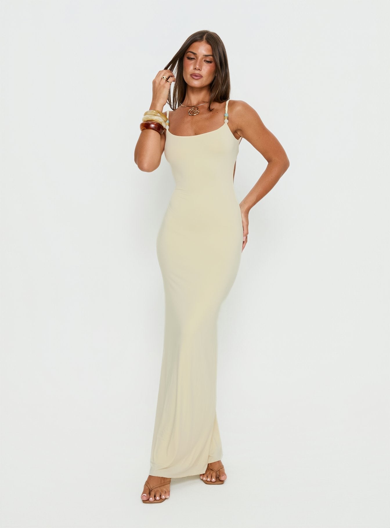 Page Turner Beaded Maxi Dress Lemon