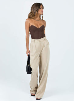 back view of model wearing Princess Polly Marishka Bodysuit Brown Sleeveless Sweetheart 