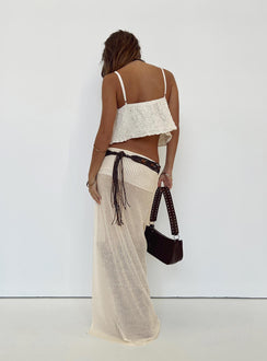 Front view of model wearing  front Ghauri Maxi Skirt Cream Princess Polly  Maxi 