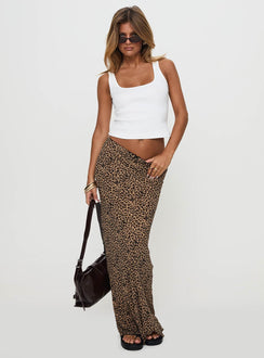   front view of model wearing Princess Polly Saffrone Maxi Skirt Leopard Maxi 