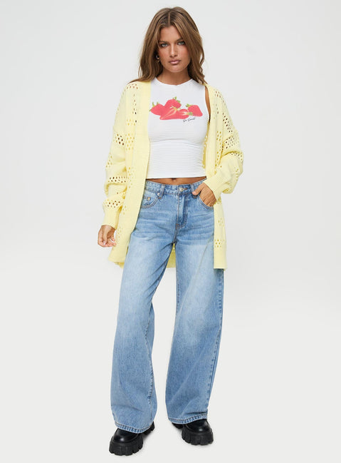 Yellow Knit cardigan Drop shoulder, ribbed cuff & hem