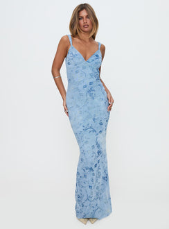 Courtyards Maxi Dress Blue Burnout