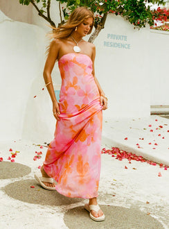 Strapless maxi dress Inner silicone strip at bust, invisible zip fastening at back
