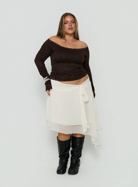 Mochapella Off The Shoulder Top Brown Curve
