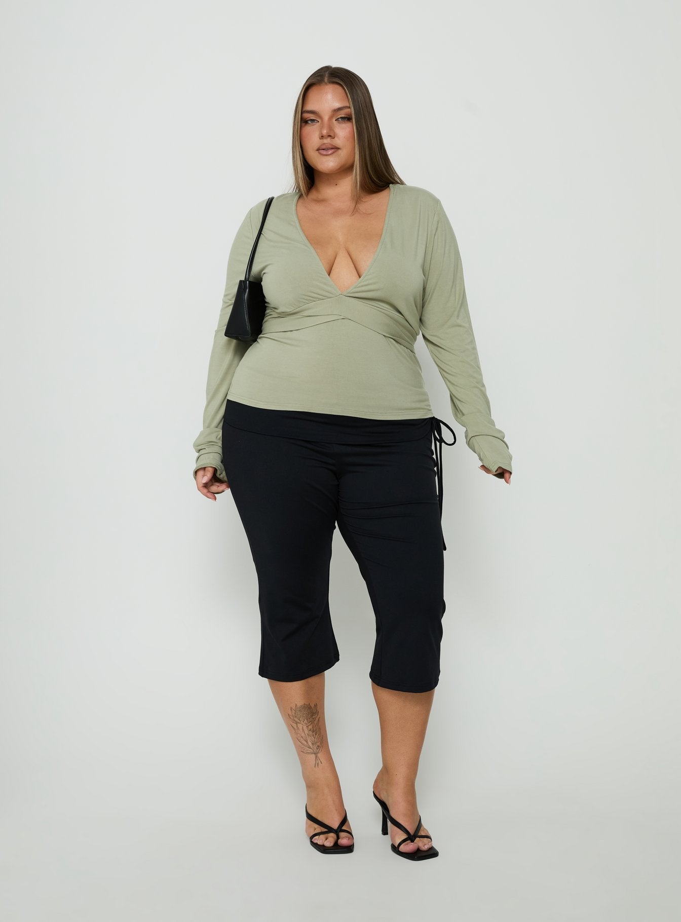 Madelon Long Sleeve Wrap Top Sage Curve