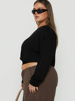 Ashlinn Off Shoulder Long Sleeve Drapey Top Black Curve