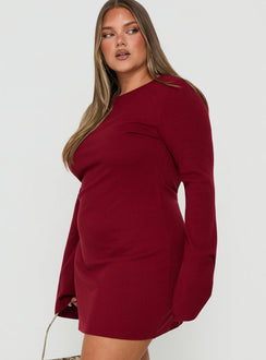 Bryanna Long Sleeve Mini Dress Deep Merlot Curve