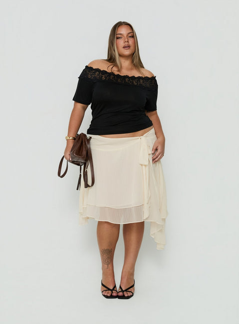 Breiann Lace Off Shoulder Short Sleeve Top Black Curve