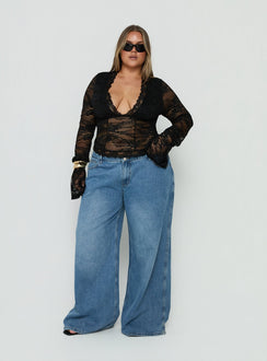 Kecia Long Sleeve Lace Top Black Curve