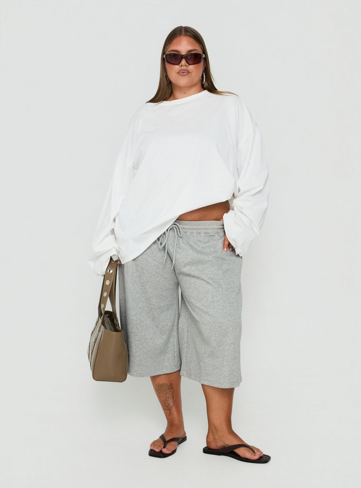 Settle Down Long Sleeve Top White Curve