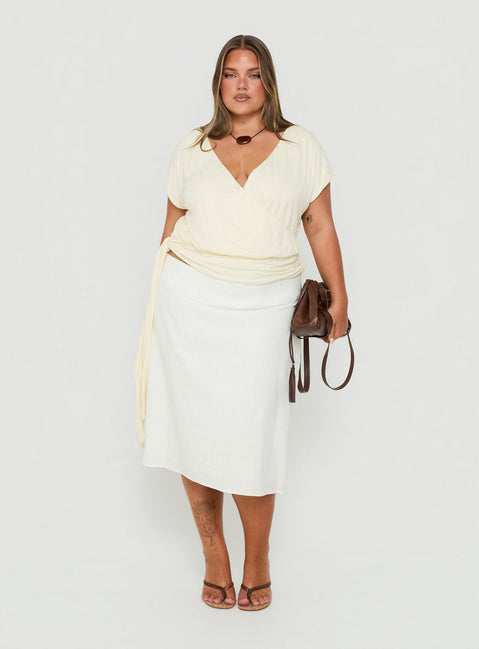 Such Delight Linen Midi Skirt White Curve