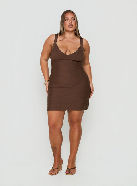 Justina Bandage Mini Dress Brown Curve